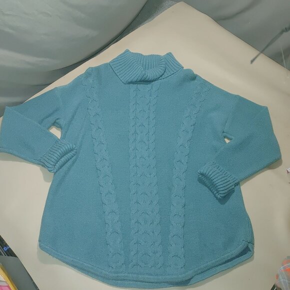 XL Sweater Teal L.L.Bean Womens  Cotton Cable Knit Turtleneck - Picture 10 of 10